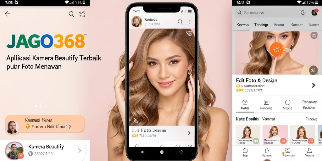 Antarmuka aplikasi JAGO368 dengan fitur Kamera Beautify yang menarik.
