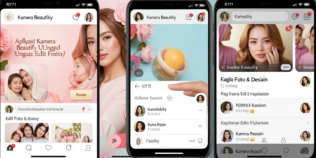 Tampilan antarmuka RI771 yang user-friendly dan fitur Kamera Beautify.